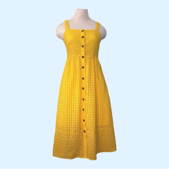 J. Crew Coletta Yellow Eyelet Sundress Button Front - size 2 - Picture 1 of 8